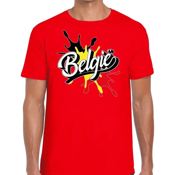 Bellatio Decorations Belgie Landen T-shirt Spetter Rood Voor Heren - Supporter/landen Kleding Belgie S thumbnail