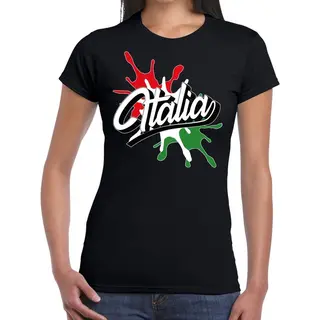 Bellatio Decorations Landen T-shirt - Italia - Italie - Spetter Print - Zwart - Voor Dames - Supporters Kleding L