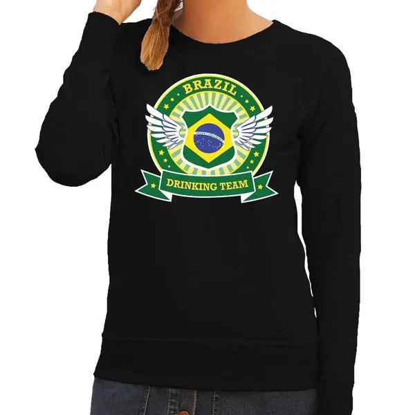 Bellatio Decorations Zwart Brazil Drinking Team Sweater Zwart Dames - Brazilië Kleding L thumbnail