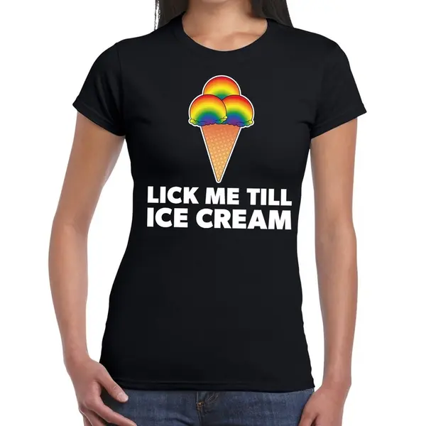 Bellatio Decorations Lick Me Till Ice Cream - Gay Pride T-shirt Zwart Met Regenboog Voor Dames - Lgbt Kleding L thumbnail