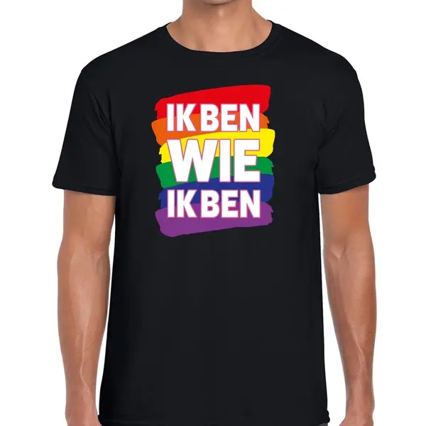 Bellatio Decorations Gay Pride Ik Ben Wie Ik Ben T-shirt - Zwart Regenboog Shirt Voor Heren - Gay Pride L thumbnail