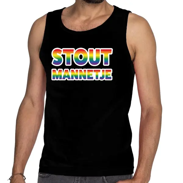 Bellatio Decorations Stout Mannetje Tanktop/mouwloos Shirt - Zwart Regenboog Homo Singlet Voor Heren - Gay Pride L thumbnail