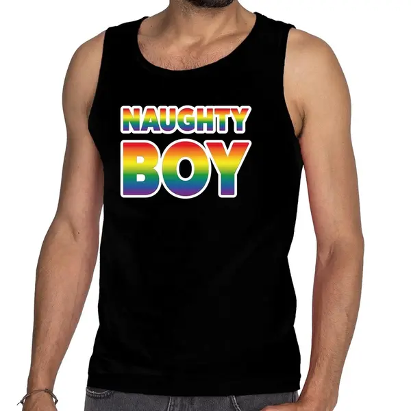 Bellatio Decorations Naughty Boy Tanktop/mouwloos Shirt - Zwart Regenboog Homo Singlet Voor Heren - Gay Pride Xl thumbnail