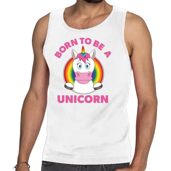 Bellatio Decorations Born To Be A Unicorn - Gay Pride - Tanktop T-shirt - Wit - Heren - Mouwloos Xxl thumbnail