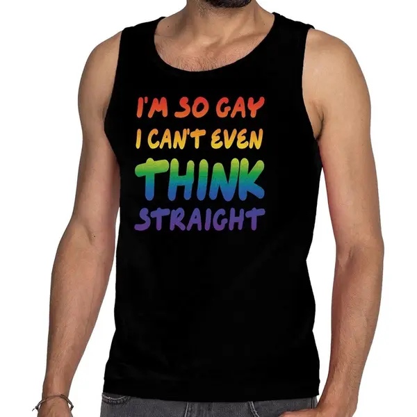 Bellatio Decorations I'm So Gay I Can't Even Think Straight Tanktop/mouwloos Shirt - Zwart Regenboog Singlet Voor Heren - Gay Pride Xl thumbnail