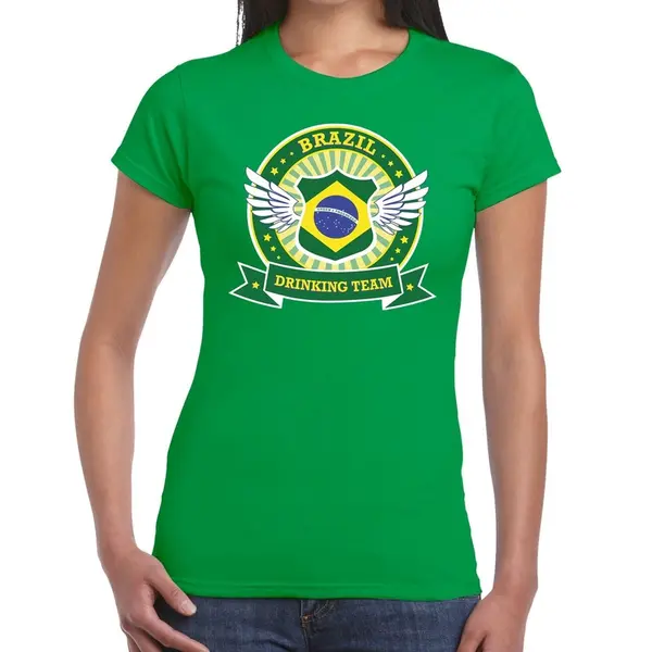 Bellatio Decorations Groen Brazil Drinking Team T-shirt Groen Dames - Brazilië Kleding Xxl thumbnail