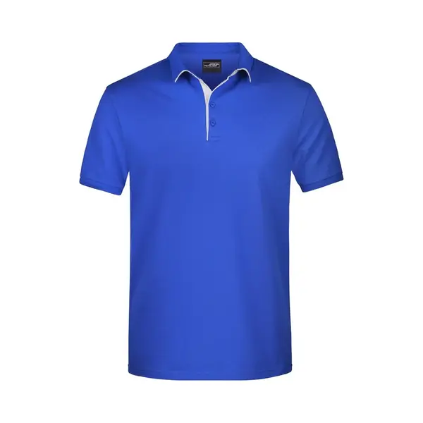 James & Nicholson Grote Maten Polo Shirt Golf Pro Premium Blauw/wit Voor Heren - Blauwe Plus Size Herenkleding - Werk/zakelijke Polo T-shirts 3XL thumbnail