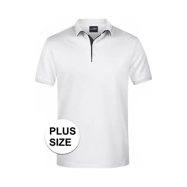 James & Nicholson Grote Maten Polo Shirt Golf Pro Premium Wit/zwart Voor Heren - Witte Plus Size Herenkleding - Werk/zakelijke Polo T-shirts 3XL thumbnail