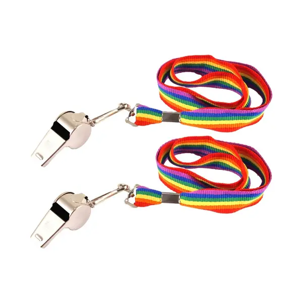 2x Regenboog Gay Pride Kleuren - Keycord/koordje Met Fluitje - Regenboogvlag - Lhbt Accessoires thumbnail