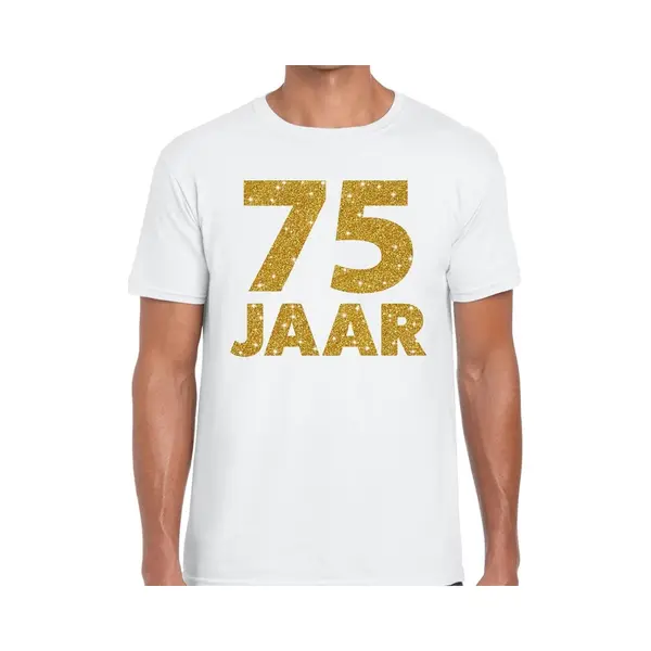 Bellatio Decorations 75 Jaar Goud Glitter Verjaardag T-shirt Wit Heren - Verjaardag / Jubileum Shirts Xl thumbnail