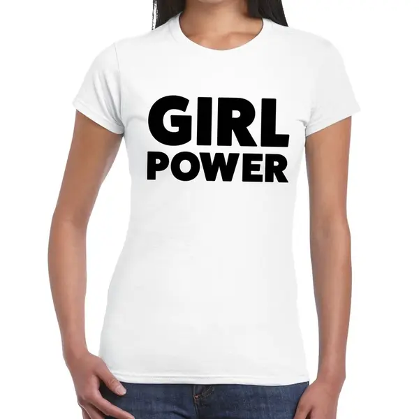 Bellatio Decorations Girl Power Tekst T-shirt Wit Voor Dames - Dames Fun Shirts Xxl thumbnail