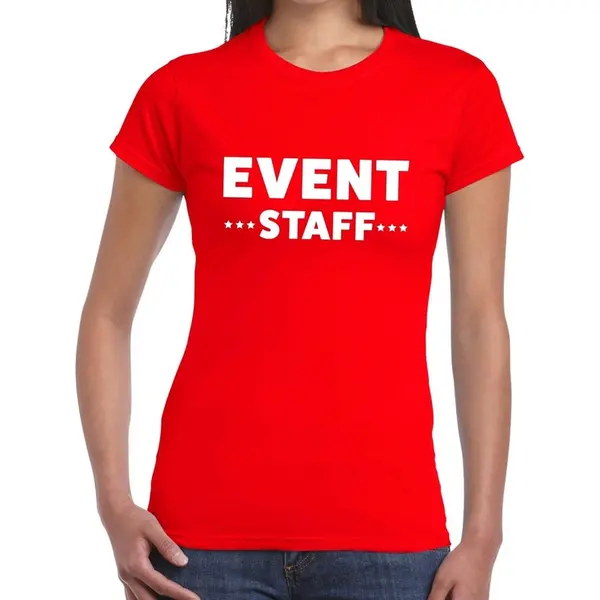 Bellatio Decorations Event Staff Tekst T-shirt - Rood - Voor Dames - Evenementen Personeel - Crew Kleding - Korte Mouwen L thumbnail