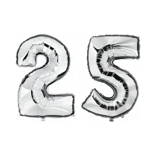 Shoppartners 25 Jaar Zilveren Folie Ballonnen 88 Cm Leeftijd/cijfer - Leeftijdsartikelen 25e Verjaardag Versiering - Heliumballonnen