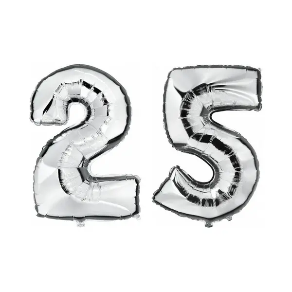 Shoppartners 25 Jaar Zilveren Folie Ballonnen 88 Cm Leeftijd/cijfer - Leeftijdsartikelen 25e Verjaardag Versiering - Heliumballonnen thumbnail