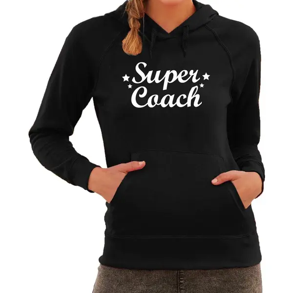 Bellatio Decorations Super Coach Cadeau Hoodie Zwart Voor Dames - Zwarte Supercoach Sweater/trui Met Capuchon M thumbnail