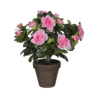 Mica Decorations Kunstplant - 1x - Azalea - Groen/lichtroze - 27 Cm - Met Mooie Bloemen