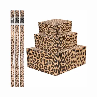 Bellatio Decorations Inpakpapier - Panter / Luipaard Print - 3 Rollen - 200x70cm - 70 Grams - Cadeaupapier