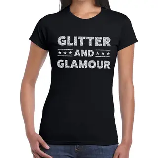 Bellatio Decorations Glitter And Glamour Feestkleding T-shirt - Zwart - Zilver Glitters Letters - Voor Dames - Kleding Xxl