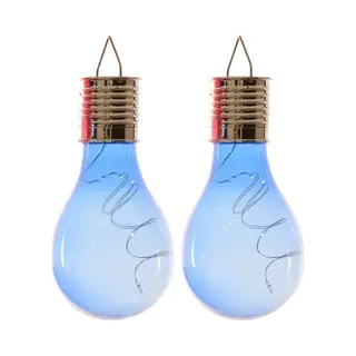 Lumineo 2x Buiten/tuin Led Blauw Lampbolletje/peertje Solar Verlichting 14 Cm - Tuinverlichting - Tuinlampen - Solarlampen Zonne-energie