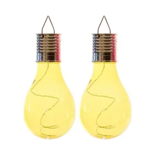 Lumineo 2x Buiten/tuin Led Geel Lampbolletje/peertje Solar Verlichting 14 Cm - Tuinverlichting - Tuinlampen - Solarlampen Zonne-energie