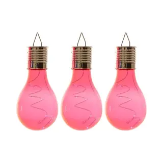 Lumineo 3x Buiten/tuin Led Rood Lampbolletje/peertje Solar Verlichting 14 Cm - Tuinverlichting - Tuinlampen - Solarlampen Zonne-energie