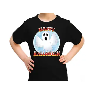 Bellatio Decorations Happy Halloween Spook Verkleed T-shirt Zwart Voor Kinderen - Horror Spook Shirt / Kleding / Kostuum 122/128