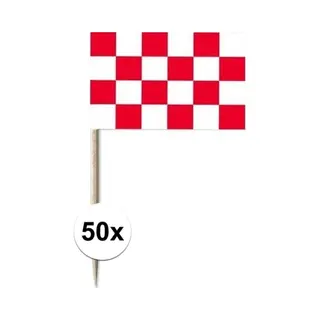50x Cocktailprikkers Noord Brabant - 8 Cm Mini Vlaggetjes - Provincie Tafel Decoratie - Houten Spiesjes Met Papieren Vlaggetjes