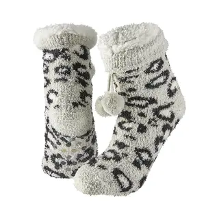Apollo Huissokken/slofsokken + Luipaard Print - Zwart - Dames - Anti-slip - Fleece - One Size - 36/41