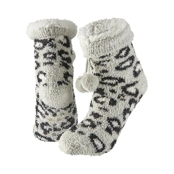 Apollo Huissokken/slofsokken + Luipaard Print - Zwart - Dames - Anti-slip - Fleece - One Size - 36/41 thumbnail