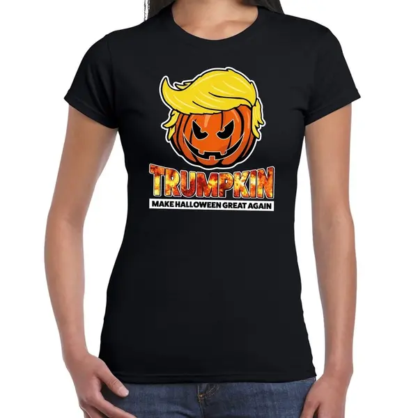 Bellatio Decorations Trumpkin Make Halloween Great Again Verkleed T-shirt Zwart Voor Dames - Horror Pompoen Shirt / Kleding / Kostuum S thumbnail