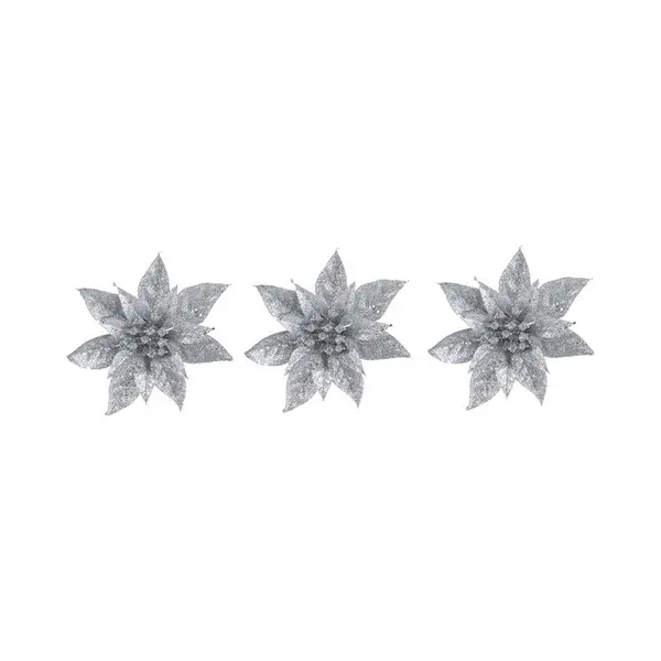 Cosy&Trendy 3x Kerstboomversiering Op Clip Zilveren Glitter Bloem 15 Cm - Kerstboom Decoratie - Zilveren Kerstversieringen thumbnail