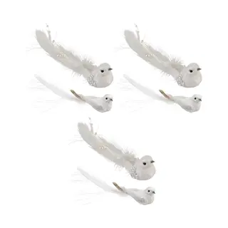 Bellatio Decorations Christmas Decoration Kersthangers - 6x - Wit - Vogeltje - Op Clip - 16, 5 Cm - Kunststof - Kerstversiering