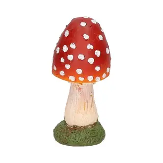Paddenstoel Beeldje - Bolvormig - 13 Cm - Herfstdecoratie Voor Binnen En Buiten - Polyresin Ornament - Vliegenzwam Beeld