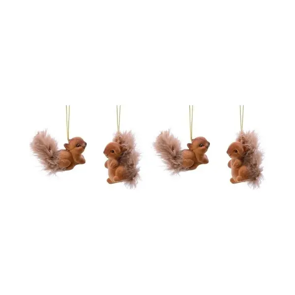 Bellatio Decorations Decoris Kersthangers Eekhoorns - 4x St - Bruin - 6 Cm - Polyester - Kerstboomversiering - Ornamenten thumbnail