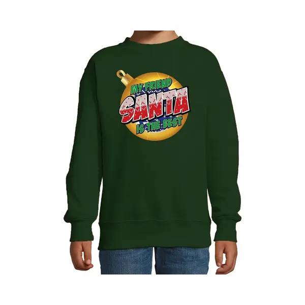 Bellatio Decorations Foute Kersttrui / Sweater My Friend Santa Is The Best Groen Voor Kinderen - Kerstkleding / Christmas Outfit 122/128 thumbnail