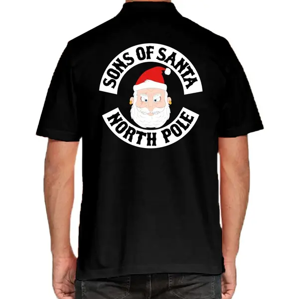Bellatio Decorations Foute Kerst Trui Poloshirt - Sons Of Santa North Pole - Voor Heren - Zwart - Kerstkleding S thumbnail