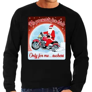 Bellatio Decorations Foute Kersttrui / Sweater - No Presents For Kids Only For Me Suckers - Motorliefhebber / Motorrijder / Motor Fan Zwart Voor Heren - Kerstkleding /