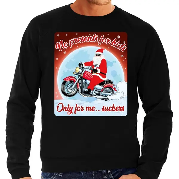 Bellatio Decorations Foute Kersttrui / Sweater - No Presents For Kids Only For Me Suckers - Motorliefhebber / Motorrijder / Motor Fan Zwart Voor Heren - Kerstkleding / thumbnail