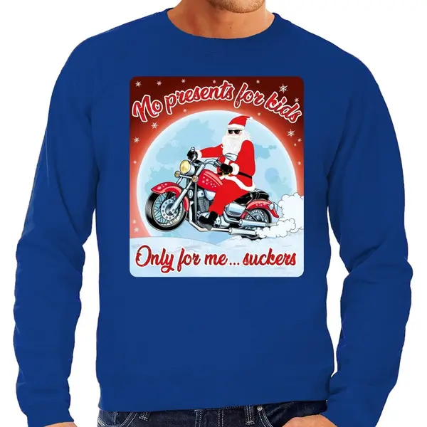 Bellatio Decorations Foute Kersttrui / Sweater - No Presents For Kids Only For Me Suckers - Motorliefhebber / Motorrijder / Motor Fan Blauw Voor Heren - Kerstkleding / thumbnail