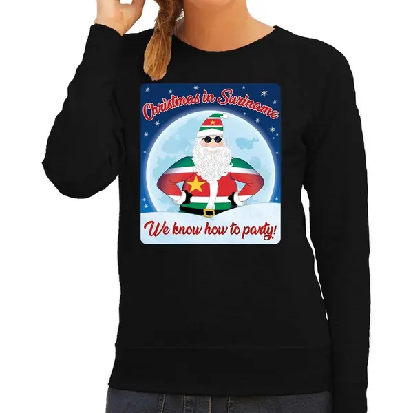Bellatio Decorations Foute Suriname Kersttrui / Sweater - Christmas In Suriname We Know How To Party - Zwart Voor Dames - Kerstkleding / Kerst Outfit Xl thumbnail