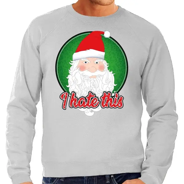 Bellatio Decorations Foute Kersttrui / Sweater - I Hate This - Grijs Voor Heren - Kerstkleding / Kerst Outfit Xl thumbnail
