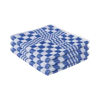 Handdoek - 3x - Blauw - Met Blokmotief - 50 X 50 Cm - Keukendoek / Handdoekjes