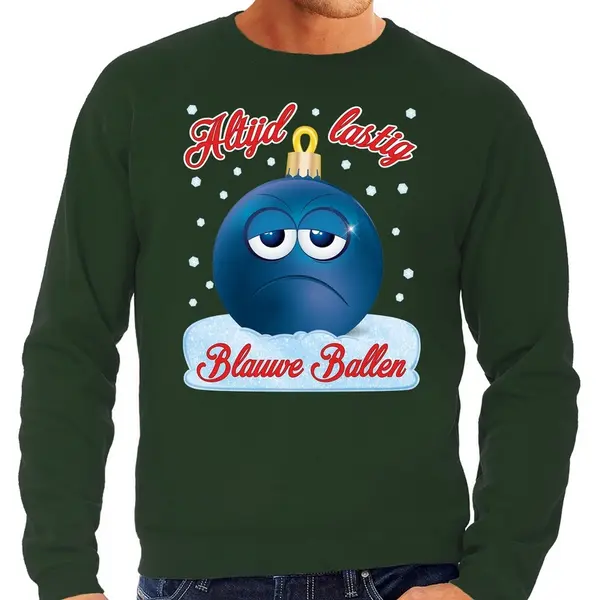Bellatio Decorations Foute Kerst Trui - Sweater - Altijd Lastig Blauwe Ballen / Blue Balls - Groen - Voor Heren - Kerstkleding Xxl thumbnail