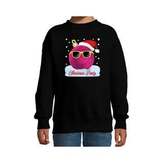 Bellatio Decorations Foute Kersttrui / Sweater Christmas Party Coole Stoere Kerstbal - Zwart Voor Meisjes - Kerstkleding / Christmas Outfit 170/176