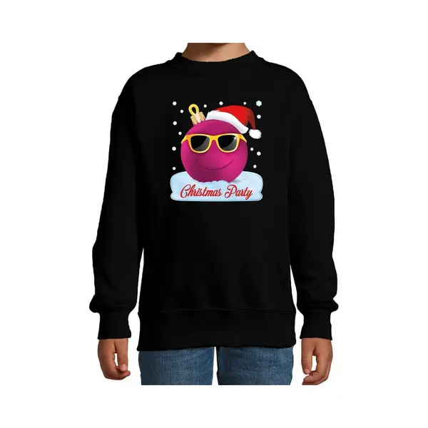 Bellatio Decorations Foute Kersttrui / Sweater Christmas Party Coole Stoere Kerstbal - Zwart Voor Meisjes - Kerstkleding / Christmas Outfit 170/176 thumbnail