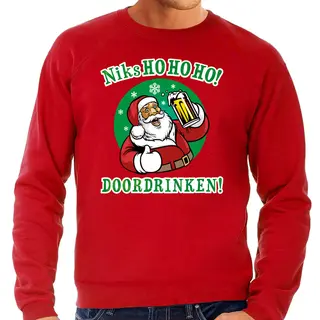 Bellatio Decorations Foute Kersttrui - Bier Drinkende Kerstman - Rood - Voor Heren - Ho Ho Doordrinken - Drank - Kerstkleding Xl