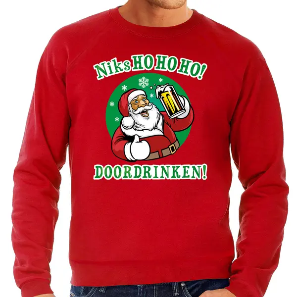 Bellatio Decorations Foute Kersttrui - Bier Drinkende Kerstman - Rood - Voor Heren - Ho Ho Doordrinken - Drank - Kerstkleding Xl thumbnail