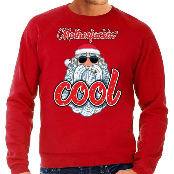 Bellatio Decorations Foute Kersttrui / Sweater - Stoere Kerstman - Motherfucking Cool - Rood Voor Heren - Kerstkleding / Kerst Outfit Xxl thumbnail