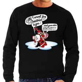 Bellatio Decorations Foute Kersttrui / Sweater - Zingende Kerstman Met Gitaar / All I Want For Christmas - Zwart Voor Heren - Kerstkleding / Kerst Outfit Xxl