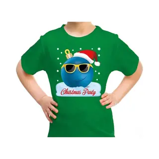 Bellatio Decorations Fout Kerst T-shirt Voor Kinderen - Coole Kerstbal - Christmas Party - Groen 110/116